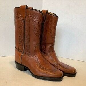 Vintage Kid's Cowboy Western Tooled Leather Boots Size 12.5 D  Made USA #2418